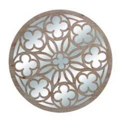 Transpac Wood 29 In. Brown Everyday Quatrefoil Mirror