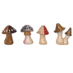 Transpac Set Of 4 Ceramic Mushroom Figurines Home Decor Spring Decorative Objects
