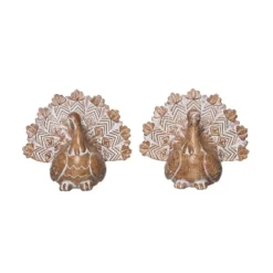 Transpac Large White-washed Turkey Figurine Set Of 2 Fall Harvest Home Decorations For Thanksgiving And Autumn