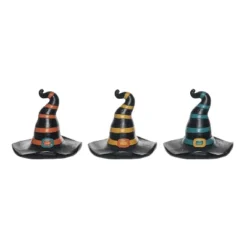 Transpac Set Of 3 Resin Witch Hat Figurines - Halloween Decorative Objects For Spooky Home Decor