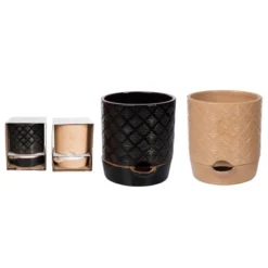 Transpac Large Terracotta Black Etched Self Water Planter Set Of 2 Home Decorations For Spring Planters