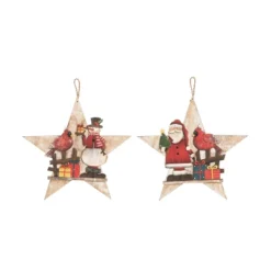 Transpac Plywood Star And Santa Snowman Decor Set Of 2 Colorful Wood Figurines For Christmas Indoor Tabletop Decoration