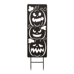 Transpac Metal 35 In. Black Halloween Corrugated Spooky Pumpkin Sign Yardstake