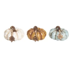 Transpac Set Of 3 Resin Glitz Pumpkins With Tags Fall Harvest Home Decorations For Autumn Thanksgiving