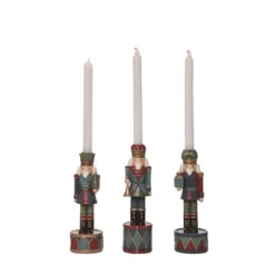 Transpac Resin Nutcracker Taper Candle Holder Set Of 3 Christmas Home Decor For Festive Candle Lighting