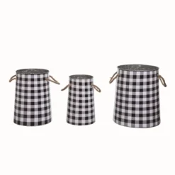 Transpac Metal Black Harvest Nesting Buffalo Check Buckets Set Of 3