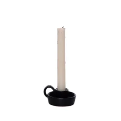 Transpac Dolomite Black Taper Candle Holder Elegant Ceramic Design For Christmas Tabletop Or Mantel Indoor Decoration