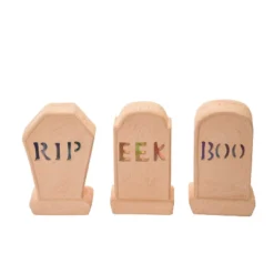 Transpac Light Up Terracotta Orange Tombstone Decor Set Of 3 For Halloween Home Decorations And Decorative Objects