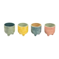 Transpac Small Ceramic Footed Planter With Drainage Multicolored Design Perfect For Home Decor And Gift Giving