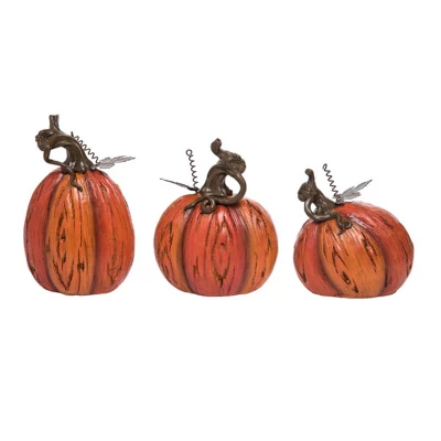 Transpac Set Of 3 Resin Wood Carved Pumpkin Figurines For Fall Harvest Indoor Decor Orange Tabletop Gifts Autumn Celebrations 3 Transpac Set Of 3 Resin Wood Carved Pumpkin Figurines For Fall Harvest Indoor Decor Orange Tabletop Gifts Autumn Celebrations