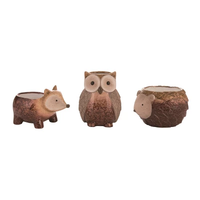 Transpac Set Of 3 Ceramic Hedgehog Owl Fox Planters Fall Harvest Brown Tabletop Decor Indoor Gift For Home 3 Transpac Set Of 3 Ceramic Hedgehog Owl Fox Planters Fall Harvest Brown Tabletop Decor Indoor Gift For Home