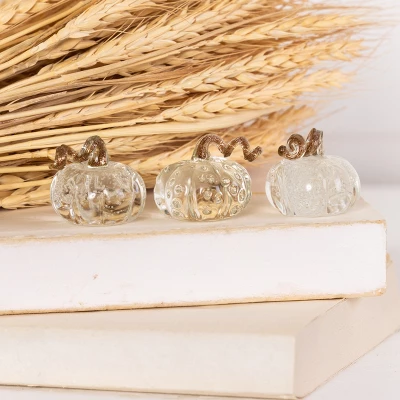 Transpac Bubble Glass Mini Pumpkins Set Of 3 Decorative Figurines Clear Glass Fall Harvest Tabletop Decor Gift 3 Transpac Bubble Glass Mini Pumpkins Set Of 3 Decorative Figurines Clear Glass Fall Harvest Tabletop Decor Gift