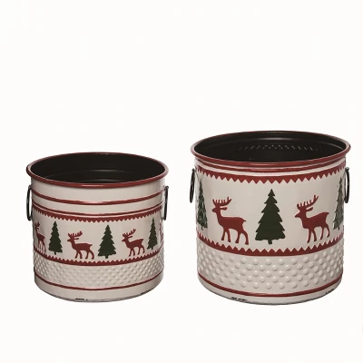 Transpac Metal White Christmas Enamel Buckets Set Of 2 3 Transpac Metal White Christmas Enamel Buckets Set Of 2