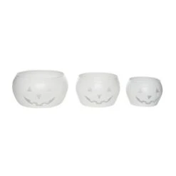 Transpac 10 Inch White Halloween Washed Jack-O-Lantern Nesting Containers Set Of 3 Decorative Iron Storage