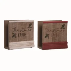 Transpac Rustic Wood Christmas Card Holder Set Of 2 Decorative Home Decorations For Holiday Cheer