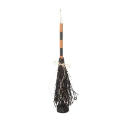 Transpac 26 In Black Halloween Weighted Witch Broom Natural Wood Decorative Object For Spooky Decor