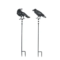 Transpac Metal Crow Yardstakes Set Of 2 Decorative Garden Stakes For Halloween Black Metal Indoor Outdoor Decor