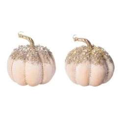 Transpac Plush Champagne Bejeweled Pumpkin Set Of 2 - Fall Decorative Objects For Home Decor And Seasonal Styling