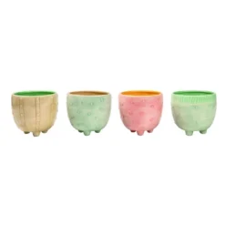 Transpac Medium Ceramic Footed Planter With Drainage Stylish Patterned Home Decor For Spring Planting