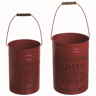 Transpac Metal Red Christmas Deep Rustic Buckets Set Of 2 3 Transpac Metal Red Christmas Deep Rustic Buckets Set Of 2