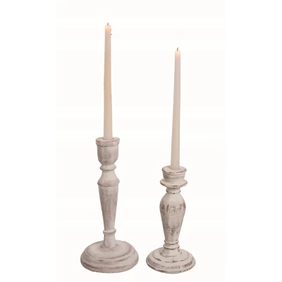 Transpac Off-White Harvest Washed Cement Taper Candle Holder Set Of 2 12.5 In Elegant Home Decor 4 Transpac Off-White Harvest Washed Cement Taper Candle Holder Set Of 2 12.5 In Elegant Home Decor - Image 2