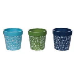 Transpac Terracotta Dainty Floral Flower Pot Set Of 3 Spring Home Decorations Planters For Indoor And Outdoor Use