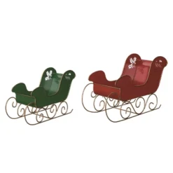 Transpac Metal 15.25 In. Multicolor Christmas Merry Sleigh Container Set Of 2