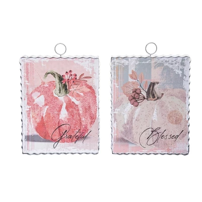 Transpac Set Of 2 Watercolor Pumpkin Wall Decor MDF Metal Paper Fall Harvest Home Decorations 3 Transpac Set Of 2 Watercolor Pumpkin Wall Decor MDF Metal Paper Fall Harvest Home Decorations