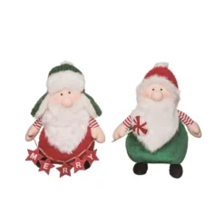 Transpac Plush Alpine Santa Set Of 2 Christmas Home Decorations Polyester Decorative Objects For Holiday Cheer