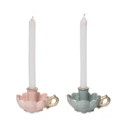 Transpac Stoneware Flower Taper Candle Holder Set Of 2 Elegant Home Decor For Everyday Use
