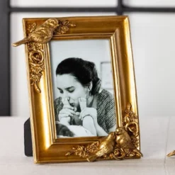 Transpac Gold Birds Resin Frame Home Decor Spring Decorative Object For Elegant Touch
