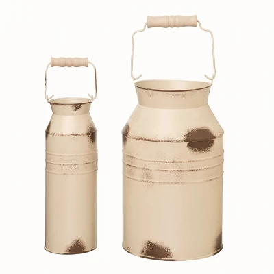 Transpac Metal Beige Harvest Rustic Jugs With Handle Set Of 2 3 Transpac Metal Beige Harvest Rustic Jugs With Handle Set Of 2