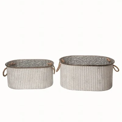 Transpac Metal Red Harvest Herringbone Baskets Set Of 2 3 Transpac Metal Red Harvest Herringbone Baskets Set Of 2