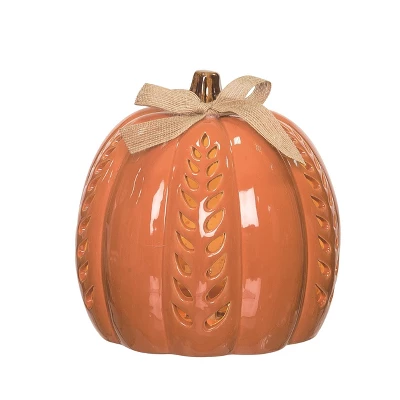 Transpac Dolomite 7.7 In. Orange Harvest Medium Light Up Carved Vine Pumpkin 3 Transpac Dolomite 7.7 In. Orange Harvest Medium Light Up Carved Vine Pumpkin