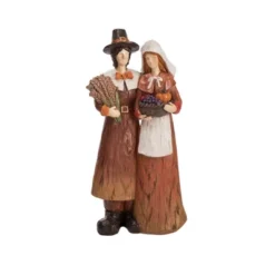 Transpac Resin Harvest Pilgrim Couple Figurines Fall Decor Multicolored Tabletop Indoor Gifts For Seasonal Celebrations
