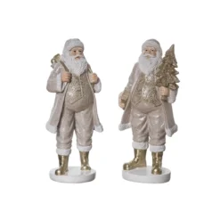 Transpac Large Resin Elegant Santa Figurine Set Of 2 Christmas Home Decorations For Festive Decor