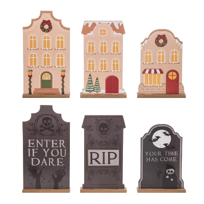 Transpac MDF Reversible House Set Of 3 Decorative Objects For Halloween Multicolor Tabletop Sculptures Indoor Decor 3 Transpac MDF Reversible House Set Of 3 Decorative Objects For Halloween Multicolor Tabletop Sculptures Indoor Decor
