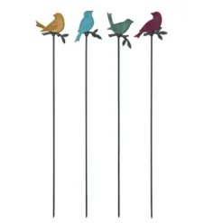 Transpac Colorful Bird Garden Yard Stake Set Of 4 Iron Home Decorations For Spring Outdoor Decor